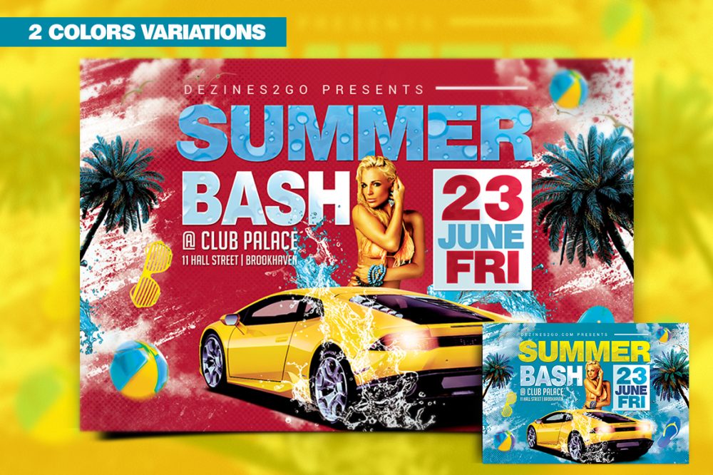 Summer Bash Flyer Template Clubs & Parties psd photohop