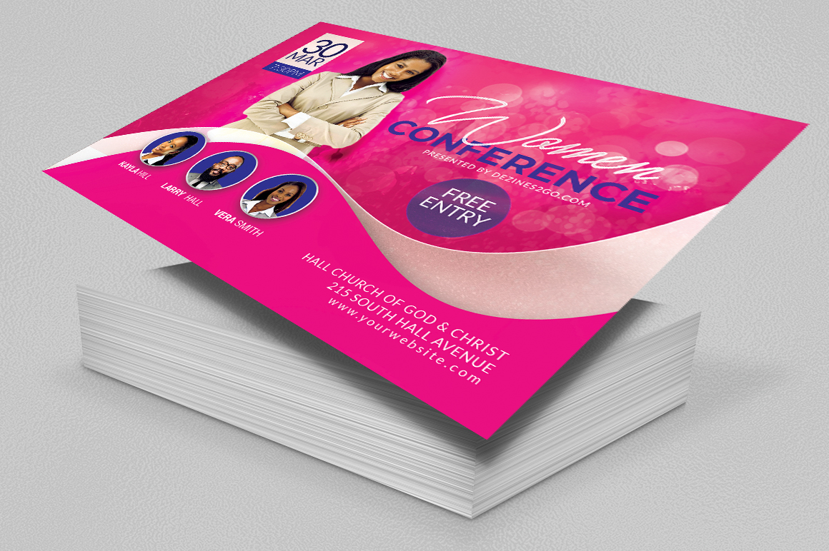 Women’s Conference Flyer Template, Pink (Version 3) Church Flyer psd photohop