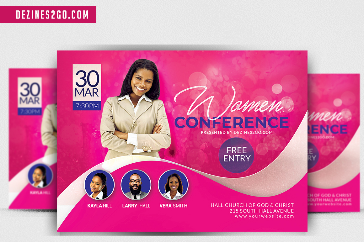 Women’s Conference Flyer Template, Pink (Version 3) Church Flyer psd photohop