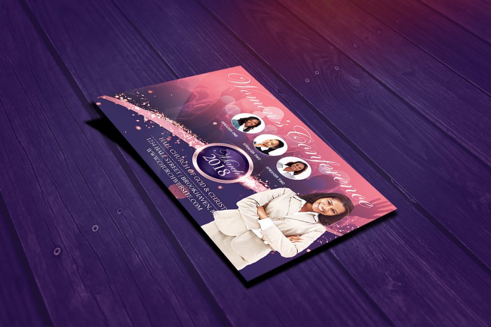 Women’s Conference Flyer Template, Pink Purple Church Flyer psd photohop