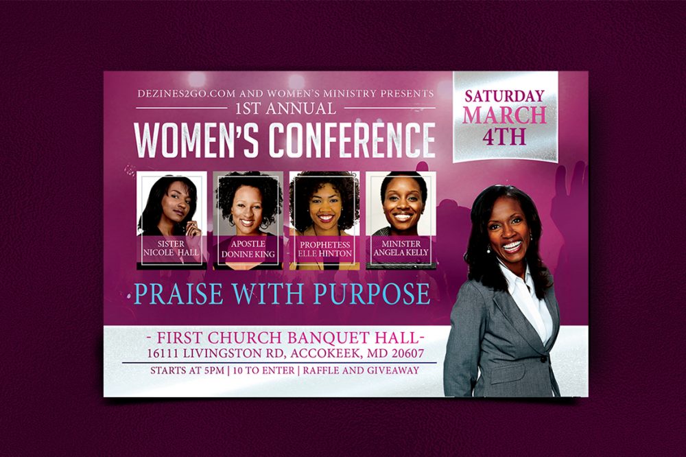 Women’s Conference Flyer Template, Pink Church Flyer psd photohop