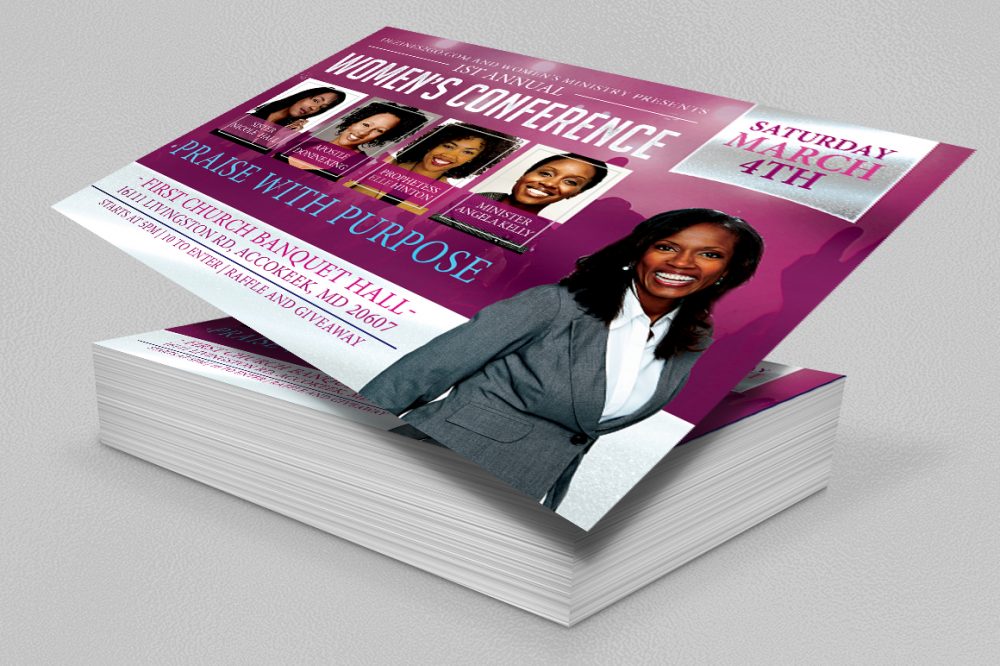 Women’s Conference Flyer Template, Pink Church Flyer psd photohop