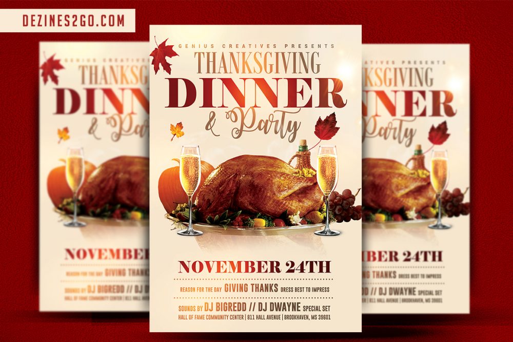thanksgiving dinner flyer template design, editable in photoshop